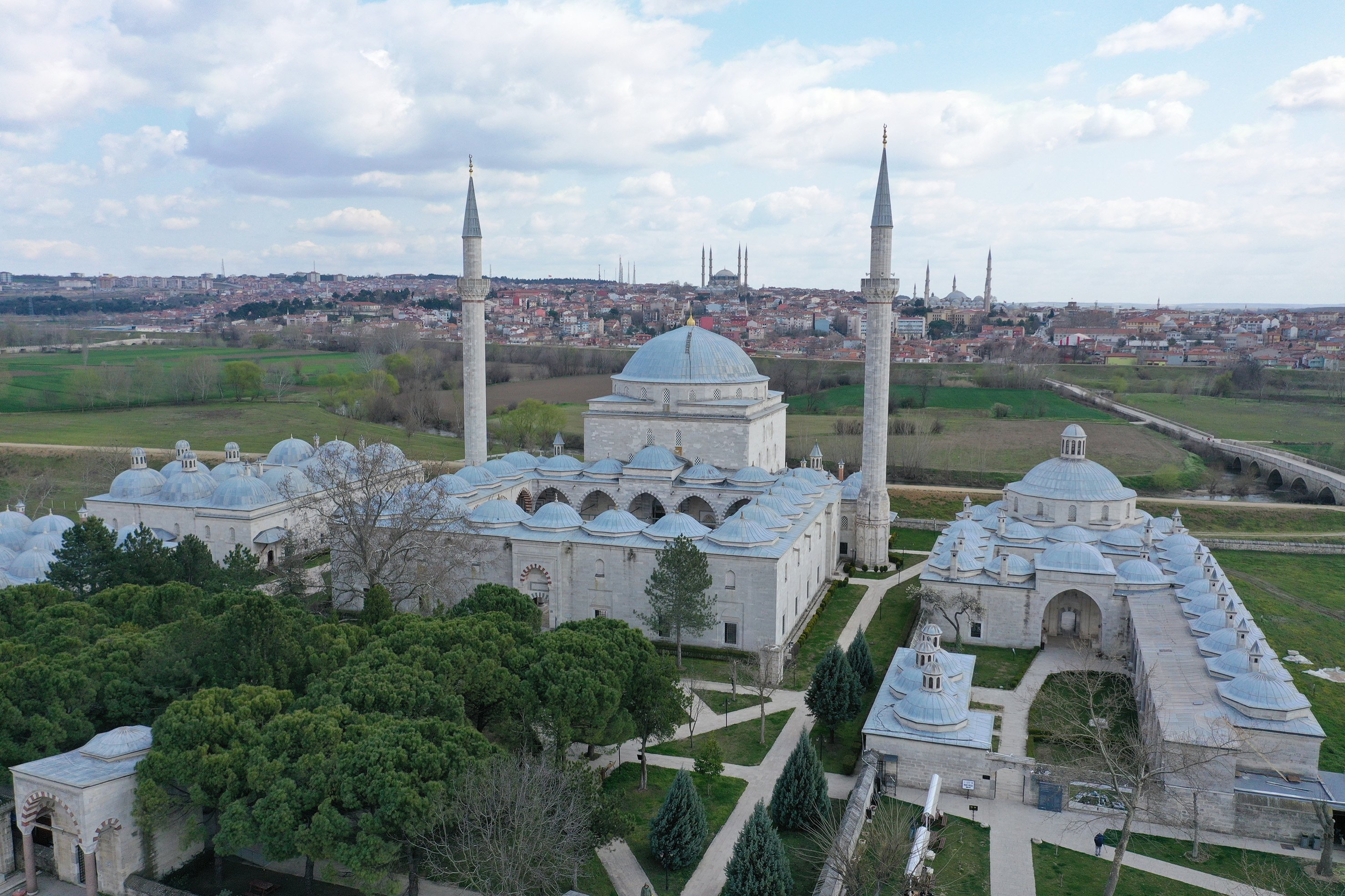 An aerial view of the Sultan Bayezid II Complex centered on the mosque, Edirne, Turkey, May 17, 2021. (AA Photo)