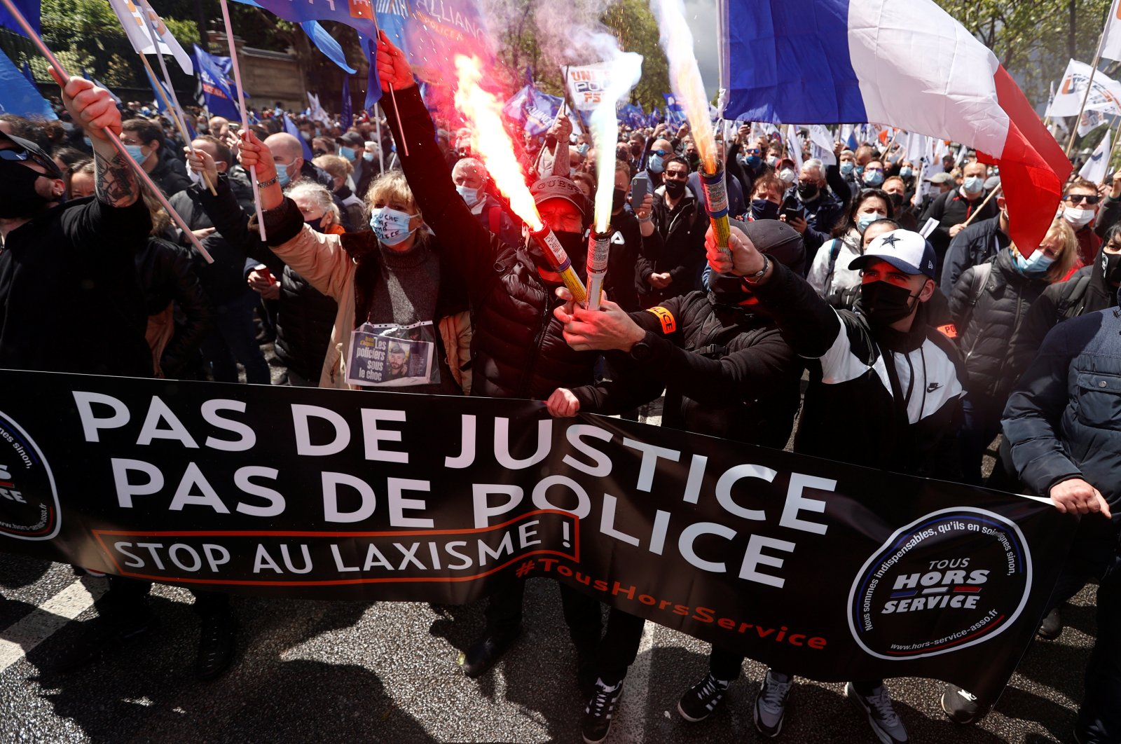 French police officers from all over France gather in front of the National Assembly in Paris to protest against the violence they experience and to request more severe penalties for their aggressors, France, May 19, 2021. (Reuters Photo)