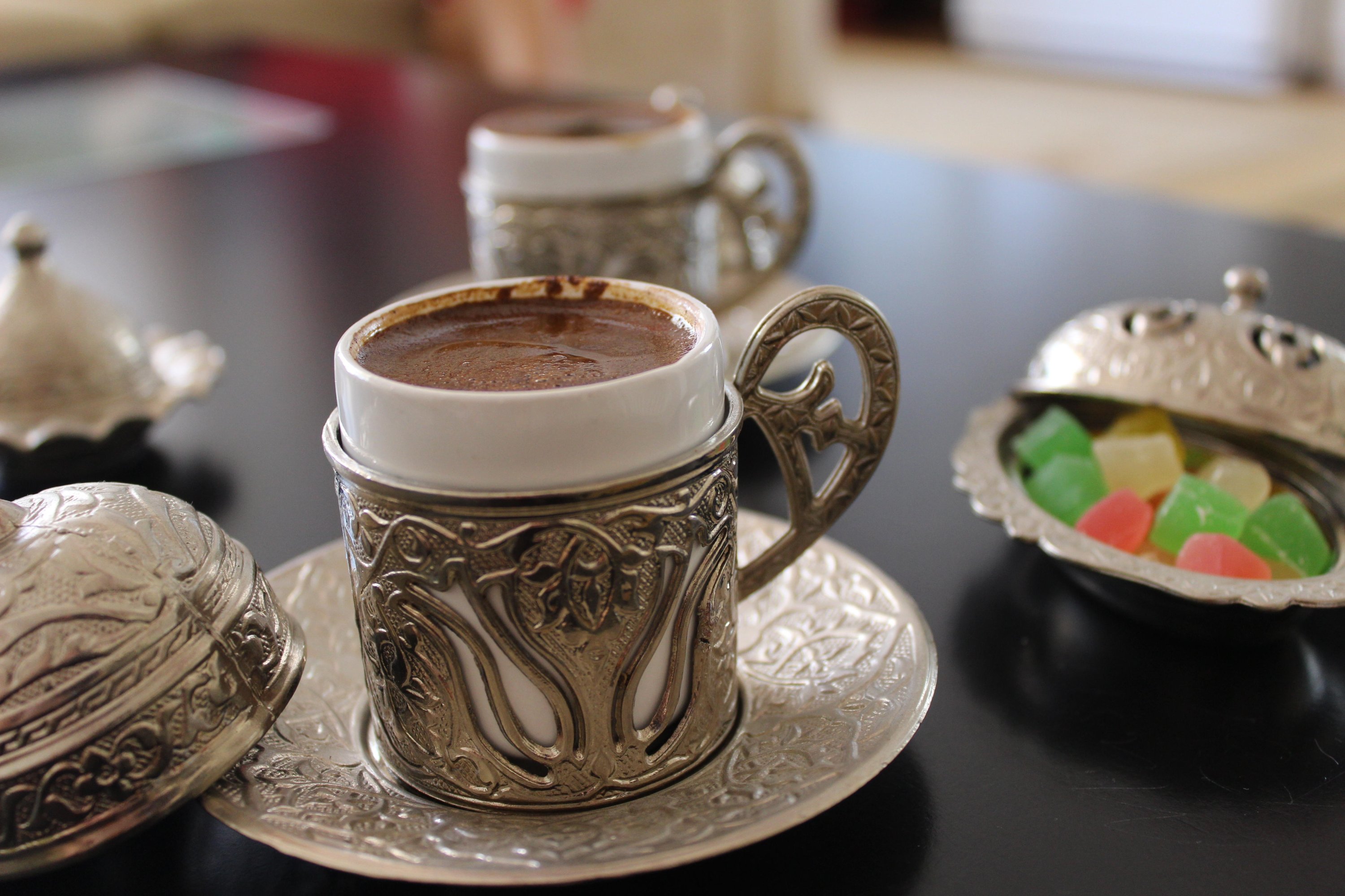  Turkish coffee is usually served with a glass of water and sweets. (Alamy Photo) 