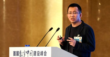 CEO of Bytedance Zhang Yiming speaking during the 1st Digital China Summit in Fuzhou, in eastern Fujian province, China, April 23, 2018. (AFP Photo)