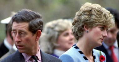 Princess Diana and Prince Charles look in different directions during a service held to commemorate the 59 British soldiers killed in action during the Korean war, Nov. 3, 1992. (Reuters Photo)