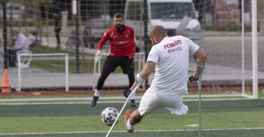 Players of the Turkish national amputee football team practice during a training session in Ankara, Turkey, May 2, 2021. (AA Photo)