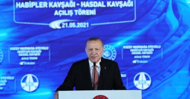 President Recep Tayyip Erdoğan speaks at the opening ceremony of the seventh and last section of the Northern Marmara Motorway, Istanbul, Turkey, May 21, 2021. (AA Photo)