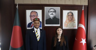 Bangladesh’s Ambassador to Turkey Mosud Mannan poses for a photo with Daily Sabah's Dilara Aslan at the Bangladesh Embassy in Ankara, Turkey, May 18, 2021. (Daily Sabah Photo)