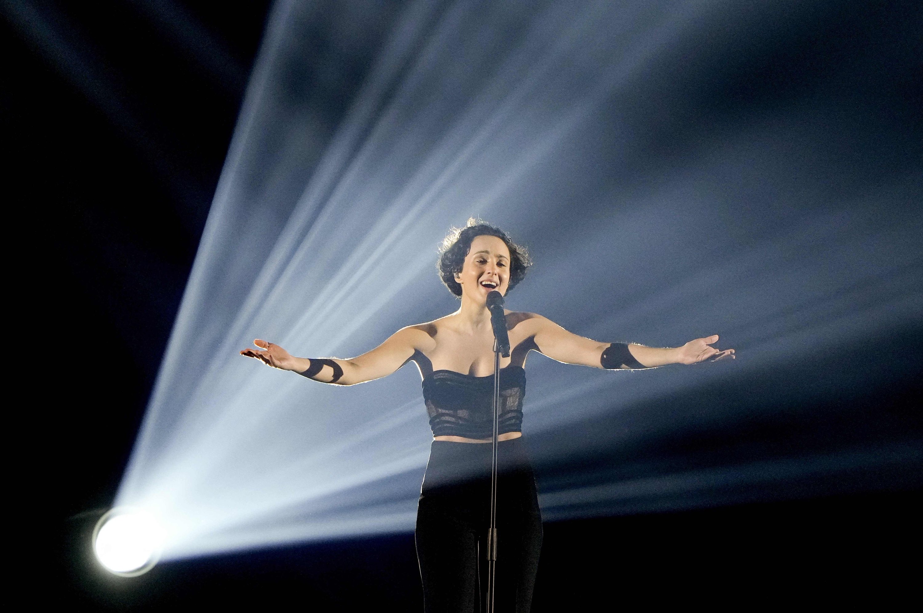 Barbara Pravi from France performs the song "Voila"  during the dress rehearsal of the final of the Eurovision Song Contest in Rotterdam, the Netherlands, May 21, 2021. (AFP Photo)