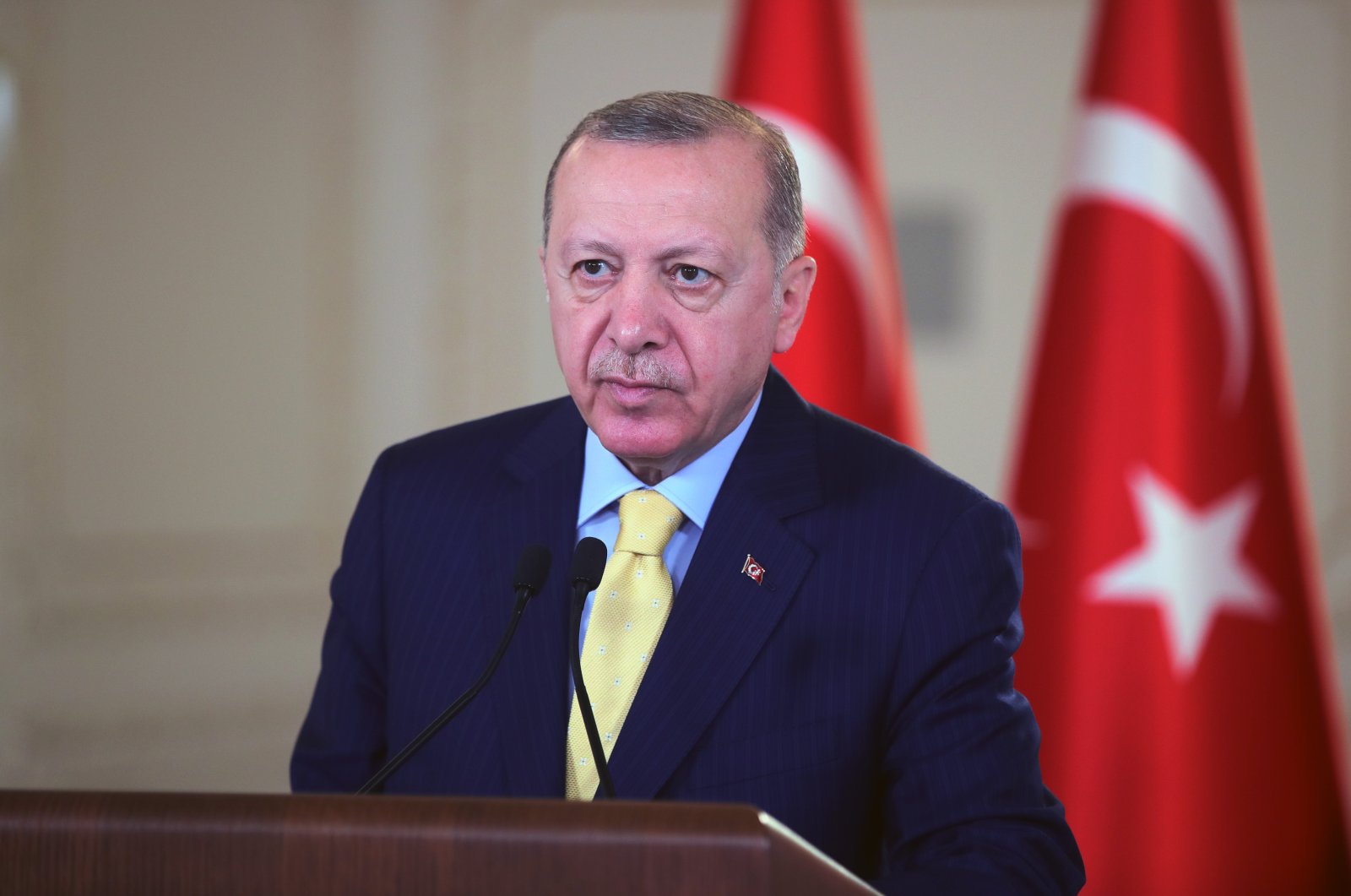 President Recep Tayyip Erdoğan attends a videoconference at the Vahdettin Mansion presidential facility in Istanbul, Turkey, May 22, 2021. (AA Photo)