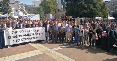 Turks in Western Thrace's Iskeçe (Xanthi) province protest the Greek government's assimilation policies in education, Iskeçe (Xanthi), Western Thrace, Greece, Sept. 24, 2019. (Sabah Photo)