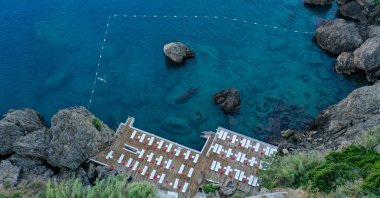 An aerial photo of a beach in Muratpaşa, Antalya, May 22, 2021. (AA Photo)
