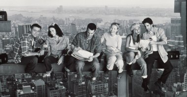 An illustration photo of the main cast of Friends sitting on a building under construction. (Photo By Getty Images)