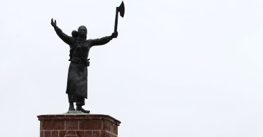 A statue depicting Nene Hatun in eastern Erzurum province, Turkey, May 22, 2021.