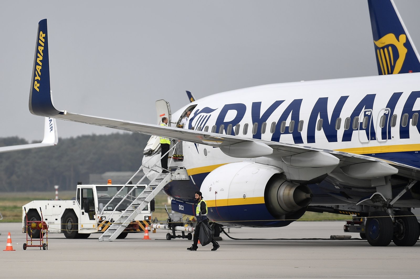 A Ryanair plane parks at the airport in Weeze, Germany, Sept. 12, 2018. (AP File Photo)