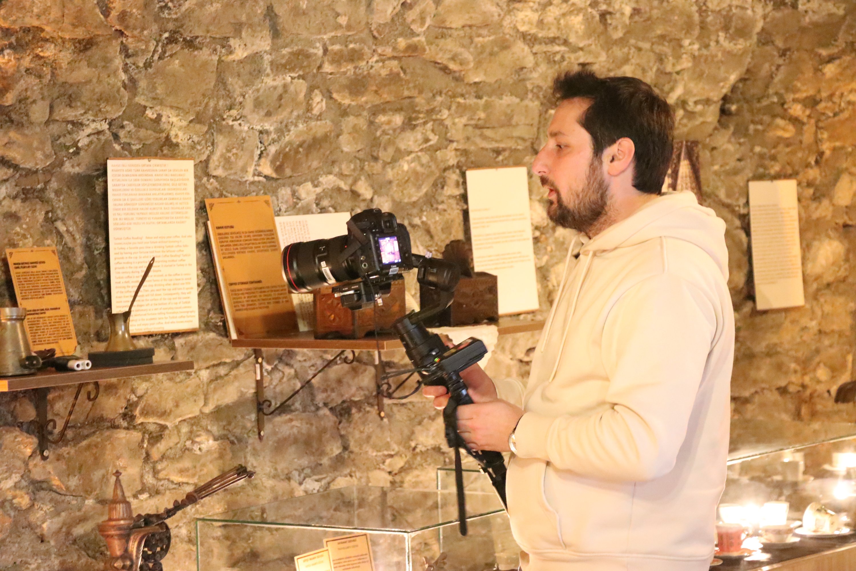  Cameraman Roman Kriukov films at the Turkish Coffee Museum, Safranbolu, northern Turkey, May 23, 2021. (AA Photo)