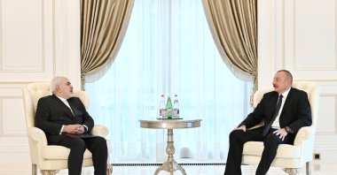 Azerbaijani President Ilham Aliyev (R) receives Iranian Foreign Minister Javad Zarif (L) in Baku, Azerbaijan, May 25, 2021. (AA Photo)