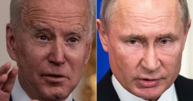 This file combination of pictures created on March 17, 2021 shows U.S. President Joe Biden (L) during remarks on the implementation of the American Rescue Plan in the State Dining room of the White House in Washington, D.C., U.S., on March 15, 2021, and Russian President Vladimir Putin as he and his Turkish counterpart hold a joint press statement following their talks at the Kremlin in Moscow, Russia, on March 5, 2020. (Photos from AFP)