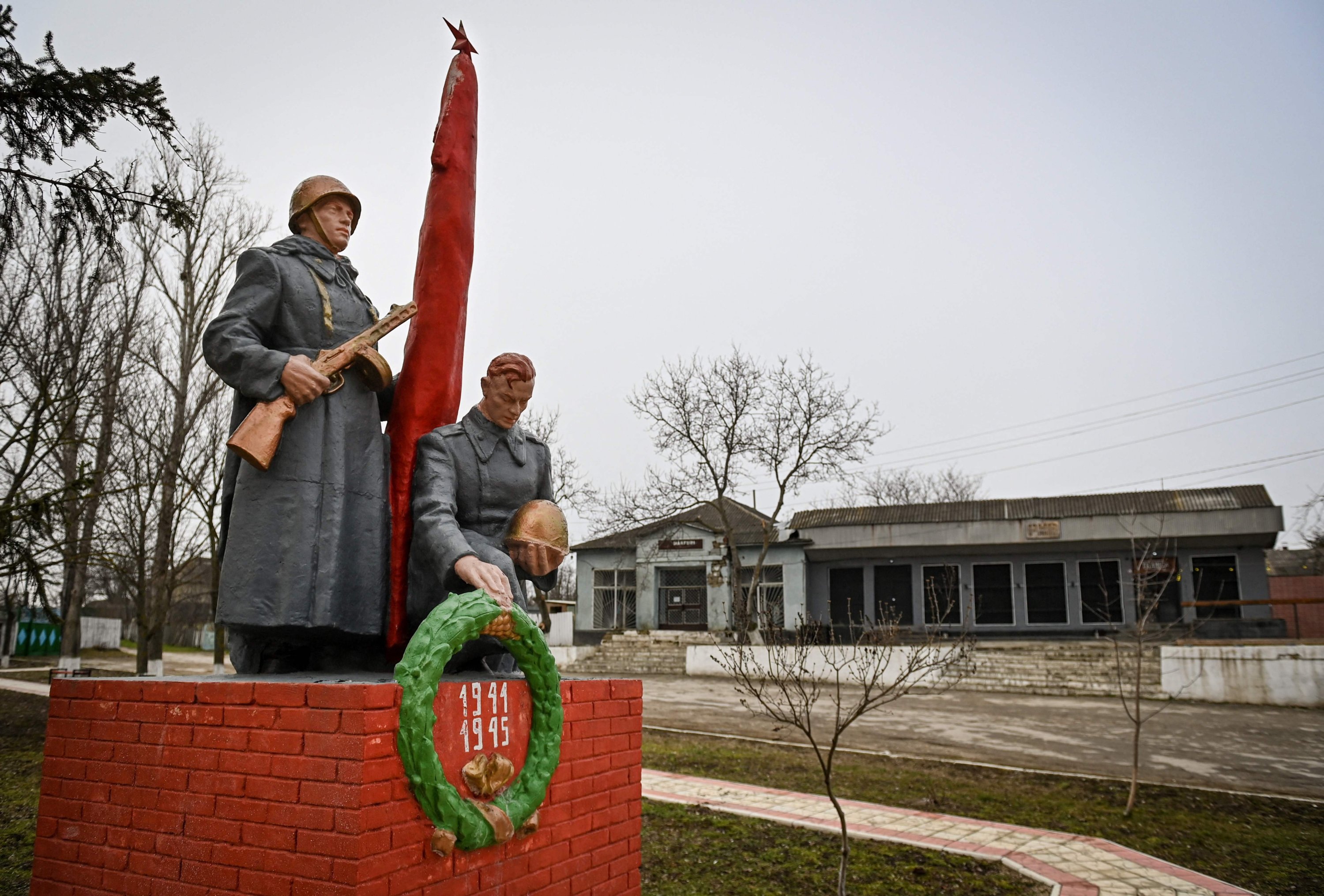 A monument for soldiers of the Soviet army killed in World War II in Bujor village, western Moldova, March 25, 2021. (AFP Photo)