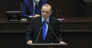 President Recep Tayyip Erdoğan speaks at the ruling Justice and Development Party's (AK Party) parliamentary group meeting at the Turkish Parliament, Ankara, Turkey, May 26, 2021. (AA Photo)