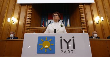 Good Party (IP) Chair Meral Akşener speaks to a parliamentary group meeting in the capital Ankara, Turkey, May 26, 2021. (AA Photo)