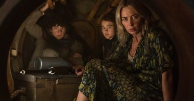 Actors Noah Jupe (L), Millicent Simmonds and Emily Blunt (R) can be seen in a scene from "A Quiet Place Part II." (Paramount Pictures via AP)