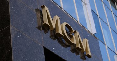 The logo of Metro-Goldwyn-Mayer (MGM) Studios is displayed on its office building in Beverly Hills, California, U.S., May 26, 2021. (AFP Photo)