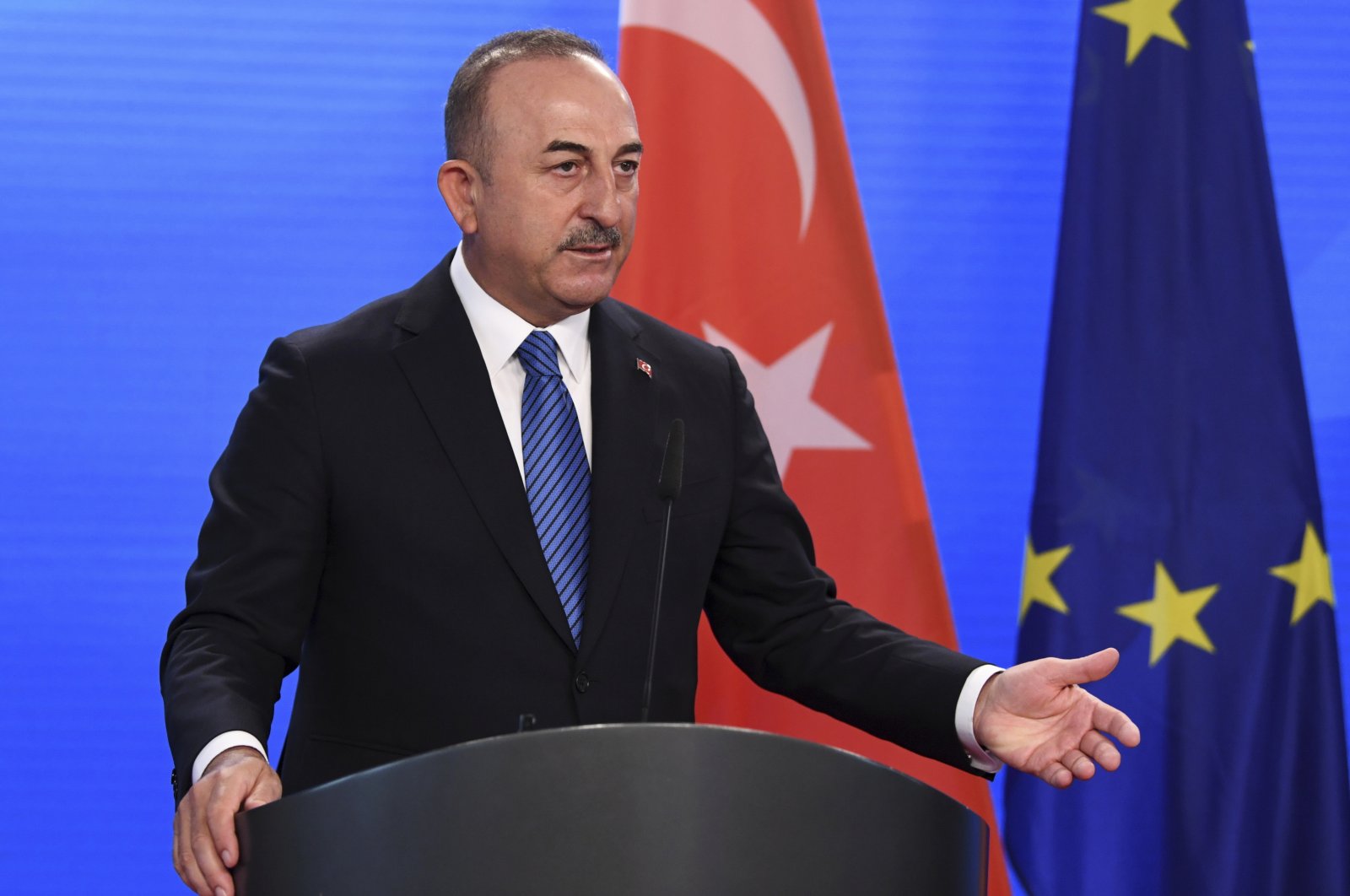 Foreign Minister Mevlüt Çavuşoğlu gives a statement to the media following a meeting with German Foreign Minister Heiko Maas at the foreign ministry in Berlin, Germany May 6, 2021.  (AP File Photo)