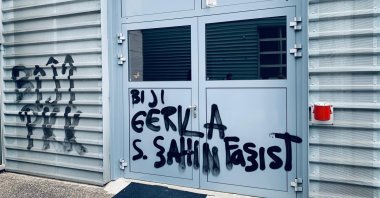 Terrorist PKK propaganda is seen on the walls of the Turkish-owned döner factory in Dulliken, Switzerland, Thursday, May 27, 2021. (AA Photo)