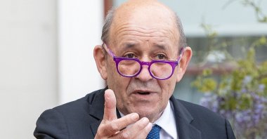 French Minister for Foreign Affairs Jean-Yves Le Drian speaks during a joint press conference with Irish Minister for Foreign Affairs Simon Coveney, at Farmleigh House and Estate in Dublin, Ireland, May 20, 2021. (AFP Photo)
