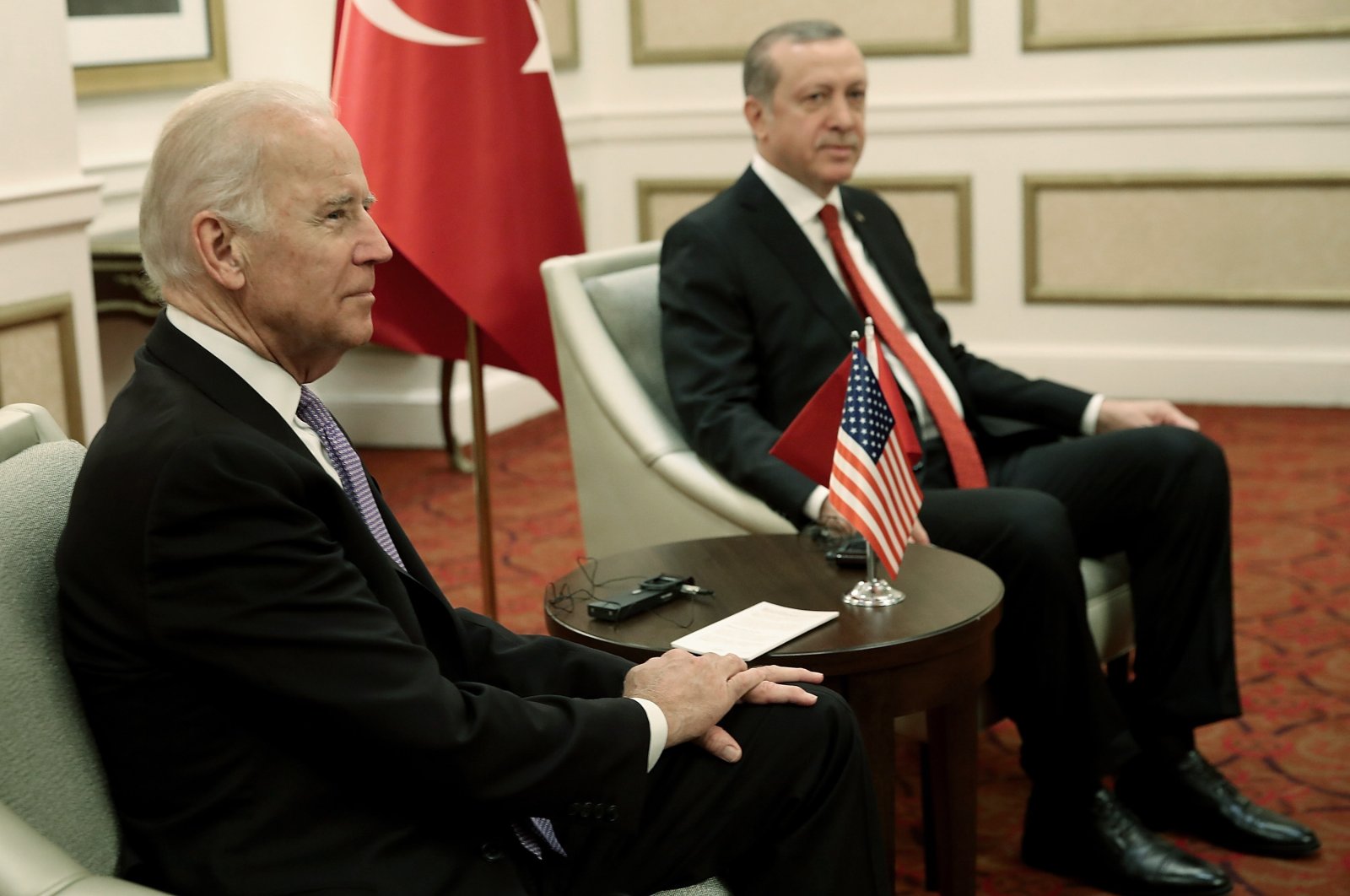 Then U.S. Vice President Joe Biden (L) meets with Turkish President Recep Tayyip Erdoğan in Washington, D.C., U.S., March 31, 2016. (Getty Images)