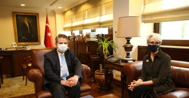 Turkey Deputy Foreign Minister Sedat Önal (L) and U.S. Deputy Secretary of State Wendy Sherman sit during discussions in Ankara, Turkey, May 27, 2021. (AA Photo)