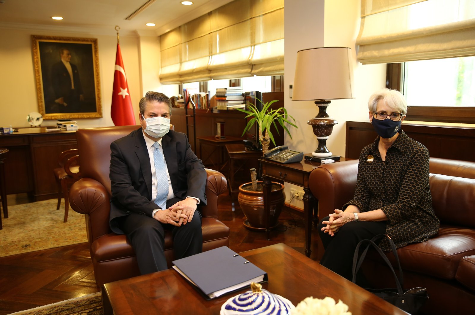 Turkey Deputy Foreign Minister Sedat Önal (L) and U.S. Deputy Secretary of State Wendy Sherman sit during discussions in Ankara, Turkey, May 27, 2021. (AA Photo)