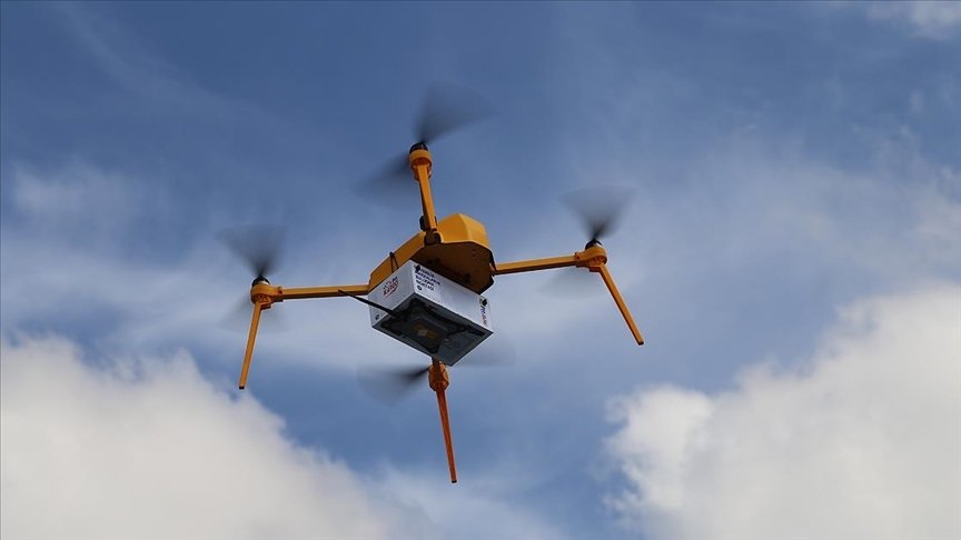 A drone carrying a payload and operated by Turkey's state-run postal service PTT seen in the photo provided on May 29, 2021. (AA Photo)