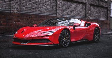 The Ferrari SF90 Stradale is parked in Mayfair, London, Britain, April 14, 2021. (Getty Images)