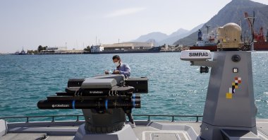 The ULAQ AUSV equipped with Roketsan missiles is seen in the Mediterranean Sea off Antalya, southern Turkey, May 8, 2021. (AA Photo)
