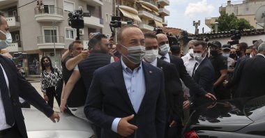 Foreign Minister Mevlüt Çavuşoğlu meets with representatives of the Turkish community in Komotini (Gümülcine), Greece, May 30, 2021 (AA Photo)