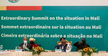 President of Ghana and Chair of the ECOWAS Nana Akufo-Addo (C), addresses dignitaries at the ECOWAS Extraordinary Summit on the situation in Mali in Accra, Ghana, on May 30, 2021. (AFP Photo)