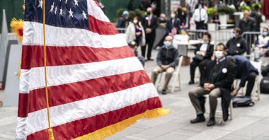 People rally in Times Square to commemorate the 106th anniversary of the 1915 events, New York City, New York, U.S., April 25, 2021. (Photo by Getty Images)