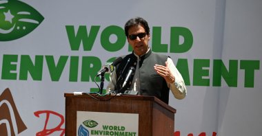 Pakistani Prime Minister Imran Khan speaks at the "10 Billion Tree Tsunami" campaign in the Haripur district in northwest Khyber Pakhtunkhwa, Pakistan, May 27, 2021. (AFP Photo)