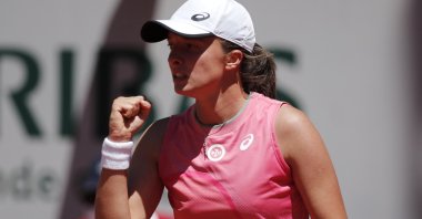Poland's Iga Swiatek reacts during her French Opean first-round match against Slovenia's Kaja Juvan, Roland Garros, Paris, France, May 31, 2021. (Reuters Photo)