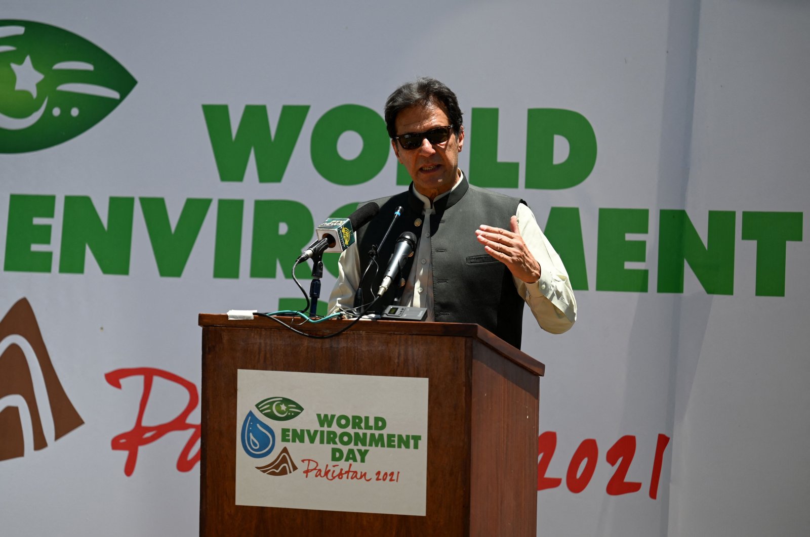 Pakistani Prime Minister Imran Khan speaks at the "10 Billion Tree Tsunami" campaign in the Haripur district in northwest Khyber Pakhtunkhwa, Pakistan, May 27, 2021. (AFP Photo)