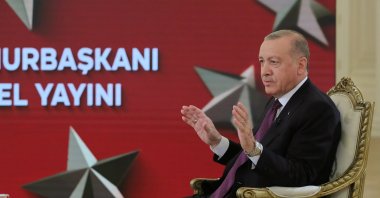 Turkish President Recep Tayyip Erdoğan reacts during an interview on TRT Haber at Çankaya Mansion, Ankara, Turkey, June 1, 2021. (AA Photo)