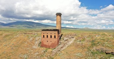The 11th-century Ebul Manuçehr Mosque stands above a canyon, in Kars, Turkey, June 24, 2020. (AA Photo)