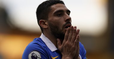 Brighton & Hove Albion's Neal Maupay reacts during a match against Wolverhampton Wanderers, Wolverhampton, England, May 9, 2021. (Reuters Photo)