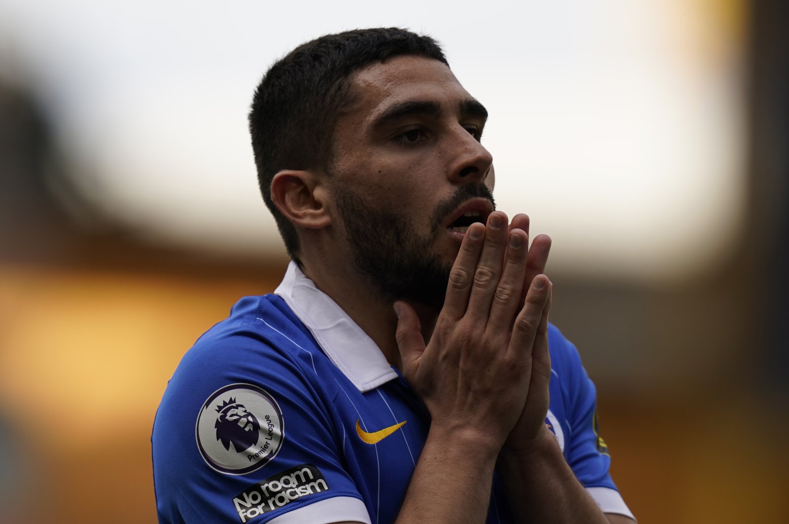 Brighton & Hove Albion's Neal Maupay reacts during a match against Wolverhampton Wanderers, Wolverhampton, England, May 9, 2021. (Reuters Photo)