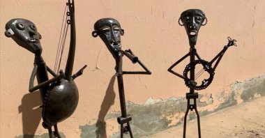 Three sculptures made from old bicycles by Senegalese artist Meissa Fall. (AA Photo) 