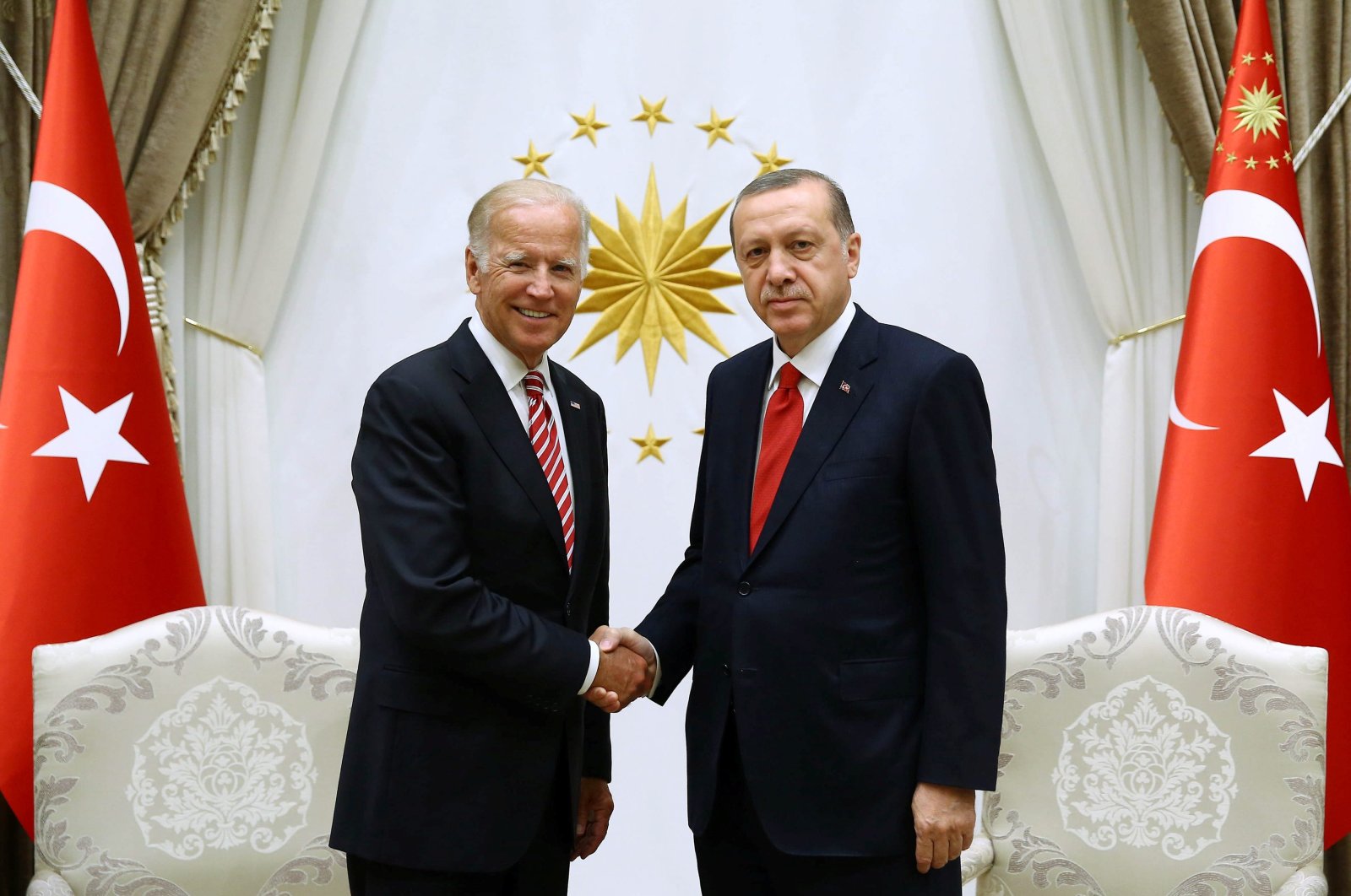 Turkish President Recep Tayyip Erdoğan meets with then-U.S. Vice President Biden at the Presidential Palace in Ankara, Turkey, Aug. 24, 2016. (Reuters Photo)