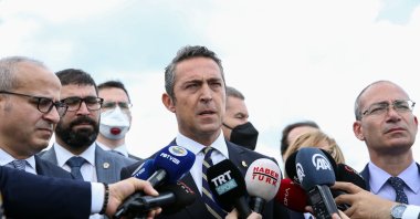 Fenerbahçe chairperson Ali Koç speaks to reporters after the hearing, in Istanbul, Turkey, June 4, 2021. (AA PHOTO) 