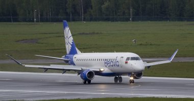 A Belavia plane lands at the International Airport outside Vilnius, Lithuania, May 23, 2021. (AP Photo)