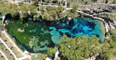 A recent addition to Turkey's "Natural Protected Sites" list, Lake Gökpınar's water is so clear that its entire lakebed is visible, Sivas, Turkey, May 14, 2021. (IHA Photo)