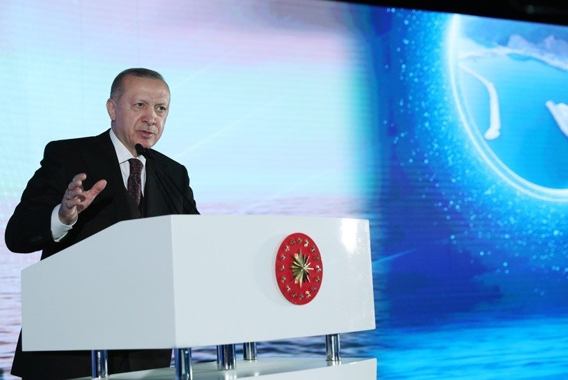 Turkish President Recep Tayyip Erdoğan announcing the discovery of natural gas in the Black Sea,  Zonguldak province, Turkey, June 4, 2021. (IHA Photo)