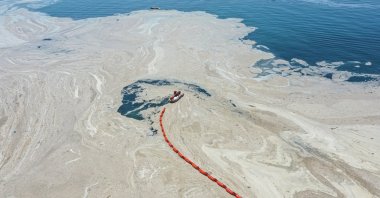 An aerial view of "sea snot" off the coast of Kadıköy, in Istanbul, Turkey, June 6, 2021. (AA PHOTO)