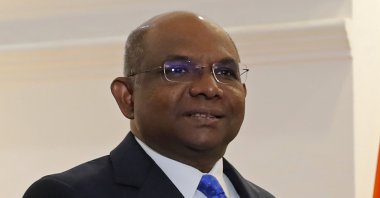 Maldivian Foreign Minister Abdulla Shahid attends a meeting with Sri Lankan Prime Minister Mahinda Rajapaksa (not pictured), in Colombo, Sri Lanka, Dec. 5, 2019. (AP Photo)